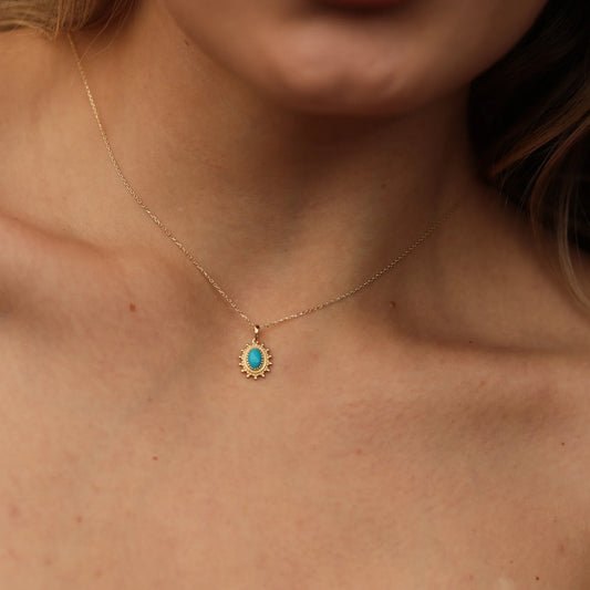 Turquoise Opal Necklace, 14K Gold