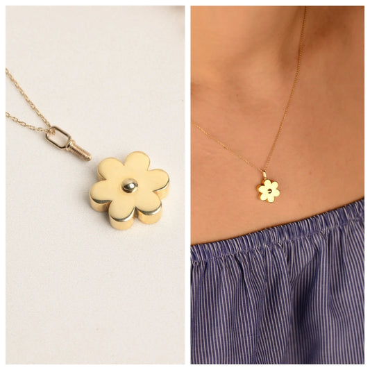 14K Cremation Urn Flower Necklace, Real Gold Necklace, Gold Daisy Necklace, Keepsake Jewelry, Ash Holder Necklace, Gold Flower Necklace