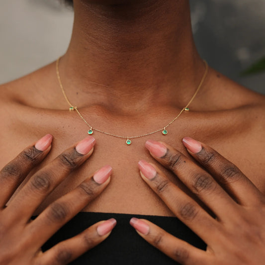 Green Stoned Necklace, 14K Gold