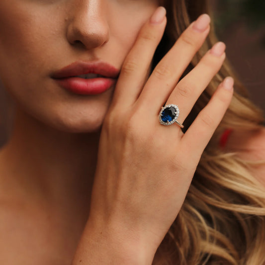 1.56 Carat Diamond Teardrop Sapphire Ring