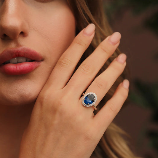 1.56 Carat Diamond Teardrop Sapphire Ring