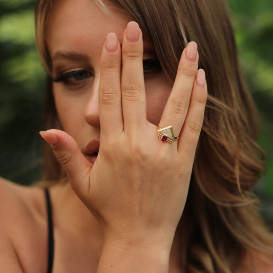 Triangle Gold Ring, 14K Gold