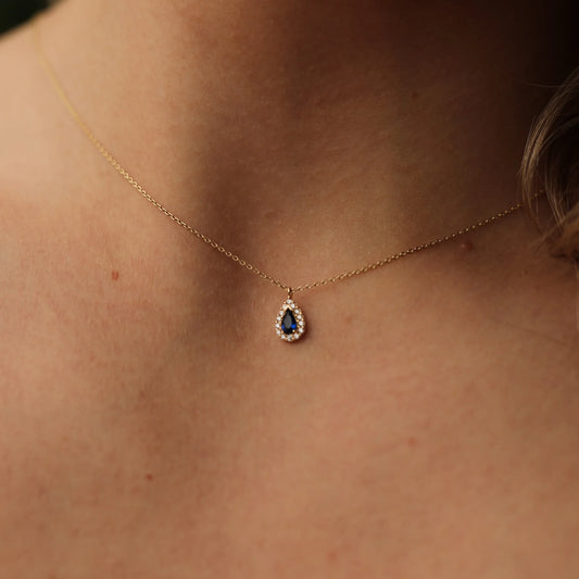 Baguette Blue Necklace, 14K Gold