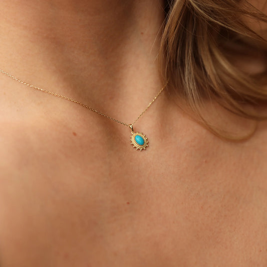 Turquoise Opal Necklace, 14K Gold