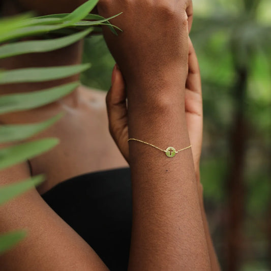 Round Cross Bracelet, 14K Gold