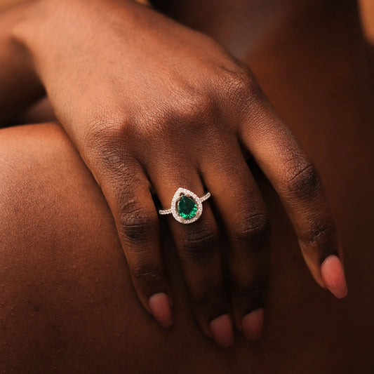 Emerald Green Teardrop Diamond Ring