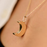 Gold Cremation Urn Moon Necklace, 14K or 18K Gold