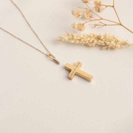 14K Real Gold Cremation Urn, Gold Cross Necklace, Personalized Christian Gifts, Cremation Pendant for Pet Ashes, Cross Pendant Choker