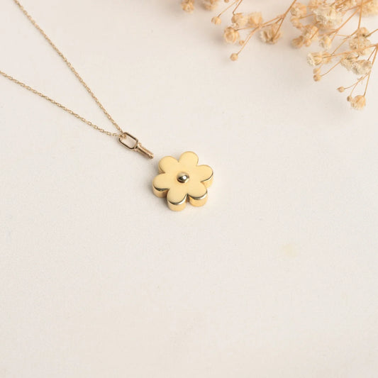 14K Cremation Urn Flower Necklace, Real Gold Necklace, Gold Daisy Necklace, Keepsake Jewelry, Ash Holder Necklace, Gold Flower Necklace