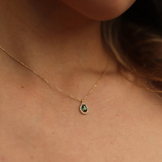 Emerald Green Opal Necklace, 14K Gold