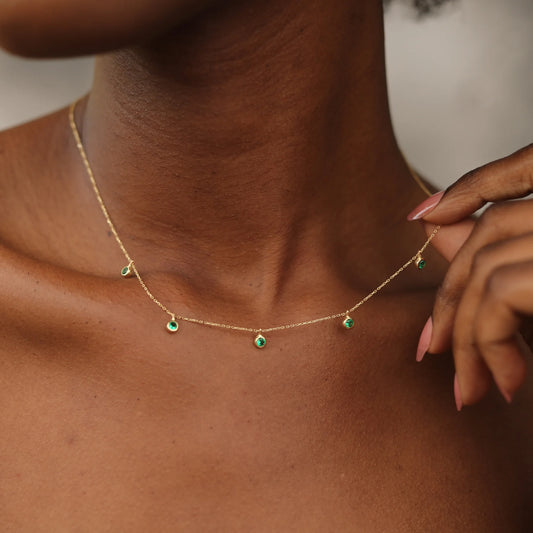 Green Stoned Necklace, 14K Gold