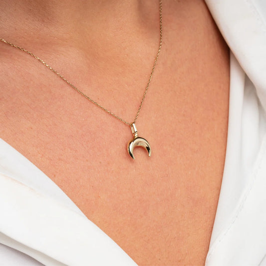 14K Solid Gold Crescent Moon Necklace, Cremation Urn Moon Necklace, Keepsake Jewelry