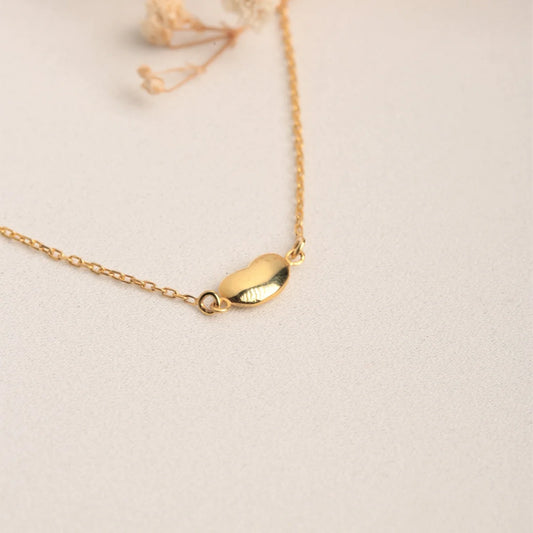 14K Solid Gold Little Bean Pendant, Glossy Gold Pendant, Shiny Little Bean Pendant, Bridesmaid Jewelry Gift, Minimalist Mothers Day Gift