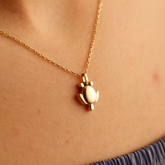 Gold Turtle Necklace, 14K Solid Gold Turtle Cremation Urn Necklace, Custom Ash Holder Pendant, Sea Turtle Necklace, Tortoise Pendant