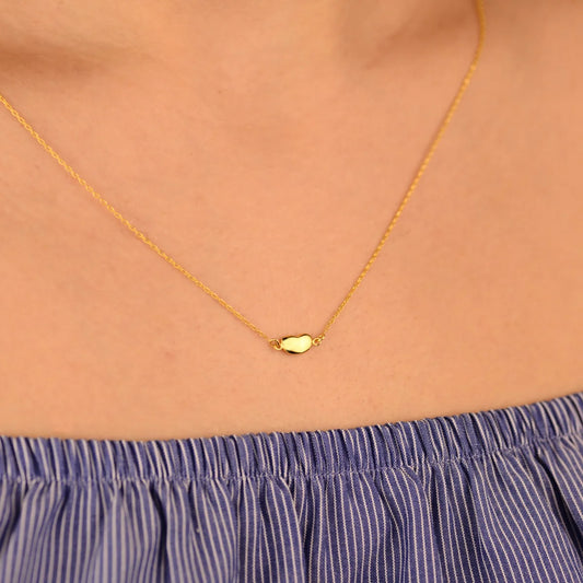 14K Solid Gold Little Bean Pendant, Glossy Gold Pendant, Shiny Little Bean Pendant, Bridesmaid Jewelry Gift, Minimalist Mothers Day Gift