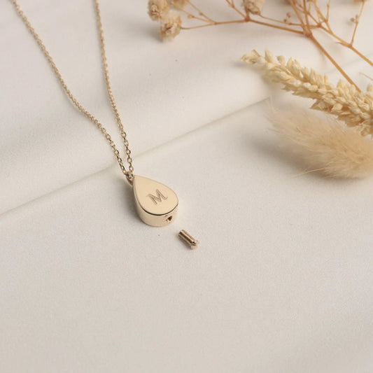 14K Solid Gold Cremation Urn Tear Drop Necklace, Gold Ash Holder Pendant, Remembrance Gold Necklace, Memorial Necklace, Keepsake Jewelry